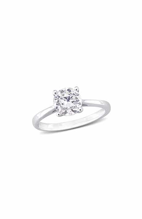 DELMAR Sterling Silver Round Lab Created White Sapphire Solitaire Ring