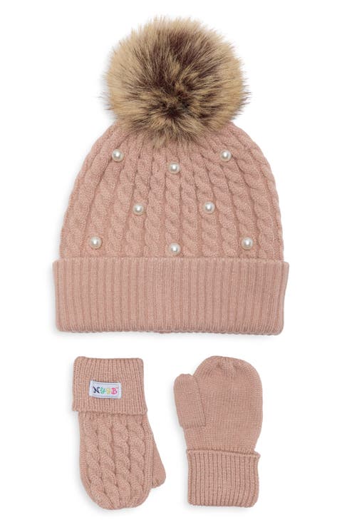 Faux Pearl Hat & Mittens Set