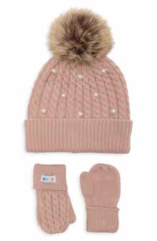 Faux Pearl Hat & Mittens Set