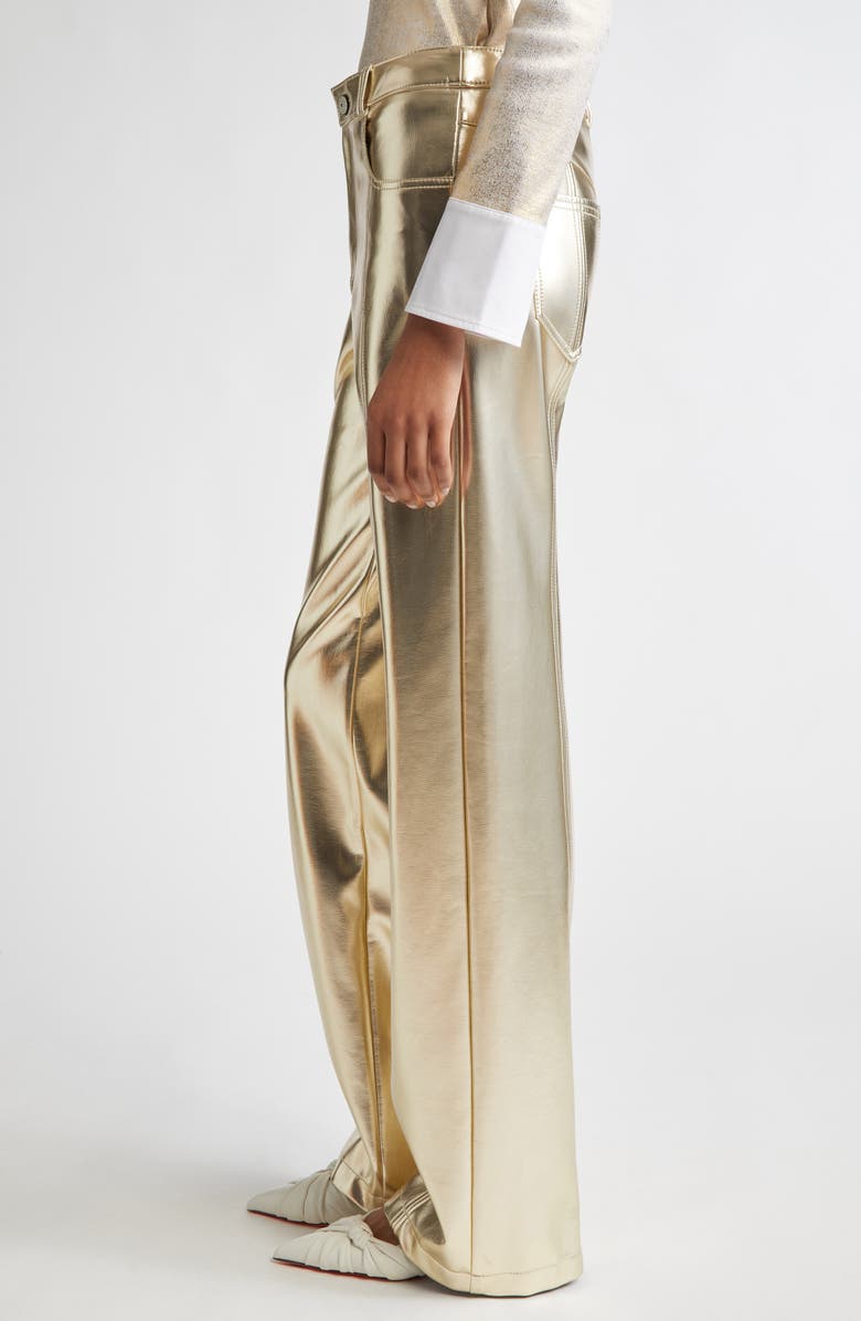 Cinq à Sept Francine High Waist Metallic Faux Leather Wide Leg Pants, Alternate, color, Gold