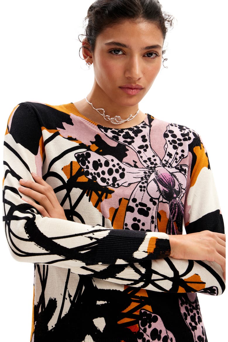 M. Christian Lacroix Orchid Pullover, Alternate, color, IVORY/ BLACK MULTI
