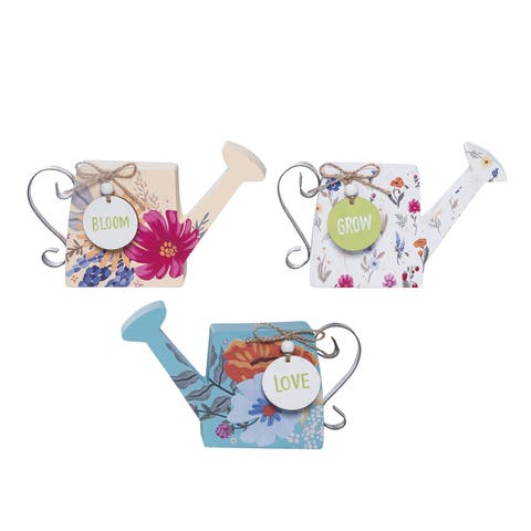 MDF Wildflower Sitabout Set of 3 Figural Wood Decorations Multicolored for Spring Home Decor