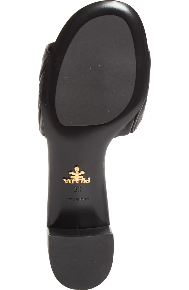 Prada Ruched Logo Sandal, Alternate, color, Nero