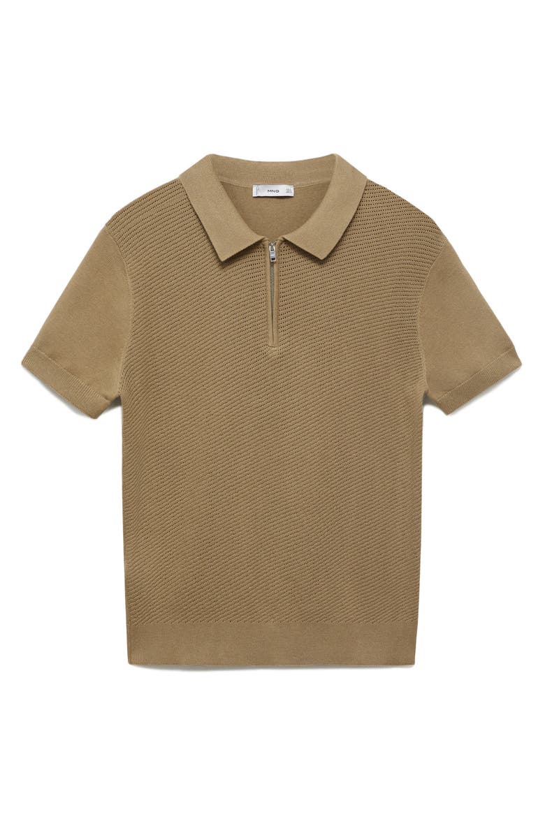 MANGO Openwork Zip Polo, Alternate, color, Beige
