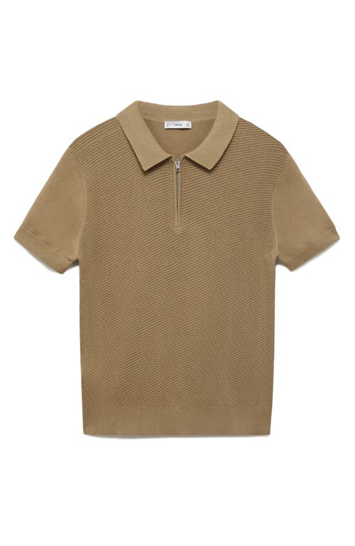 Mango Openwork Zip Polo In Neutral