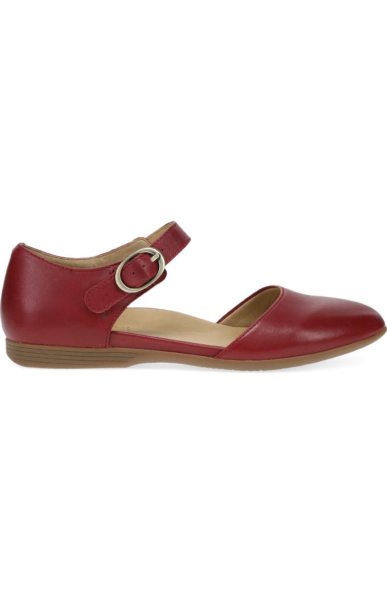 Dansko Liv Ankle Strap Flat, Alternate, color, Red Nappa