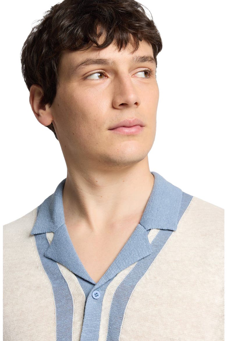 Linen Knit Camp Short Sleeve Shirt, Alternate, color, Egret/Marine