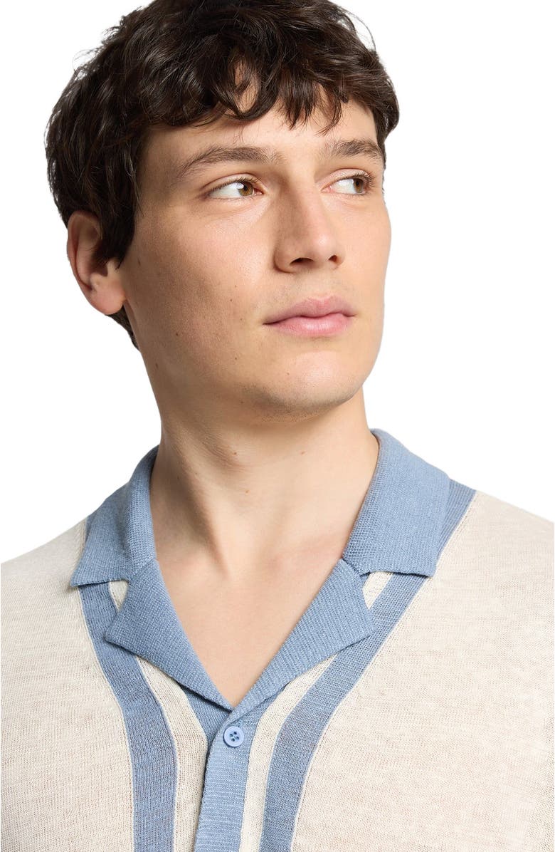 Onia Linen Knit Camp Short Sleeve Shirt, Alternate, color, Egret/Marine