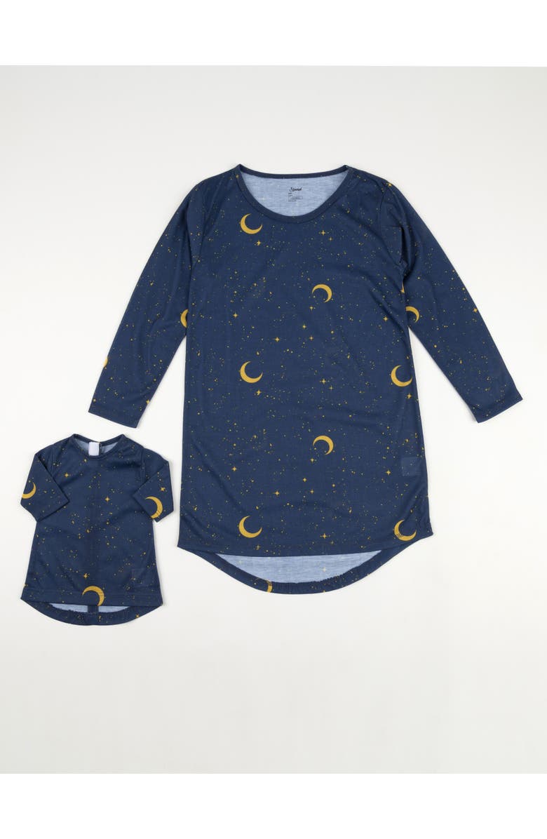 Leveret Girls Long Sleeve Nightgown with Matching Doll Nightgown, Printed Design, Alternate, color, Moon