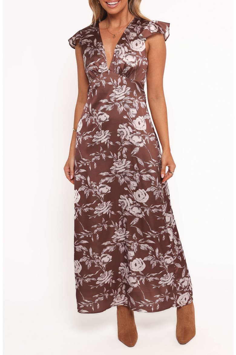 Solara Floral Maxi Dress, Main, color, BROWN FLORAL PRINT