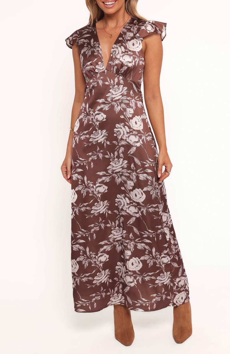 Petal & Pup Solara Floral Maxi Dress, Main, color, Brown Floral Print