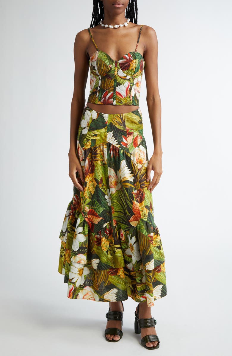 FARM Rio Botanical Forest Convertible Strap Linen Blend Corset Top, Alternate, color, 