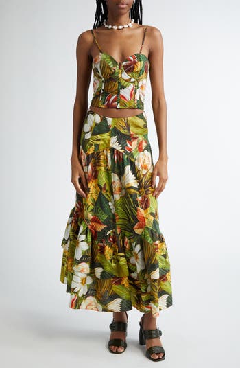 Botanical Forest Convertible Strap Linen Blend Corset Top