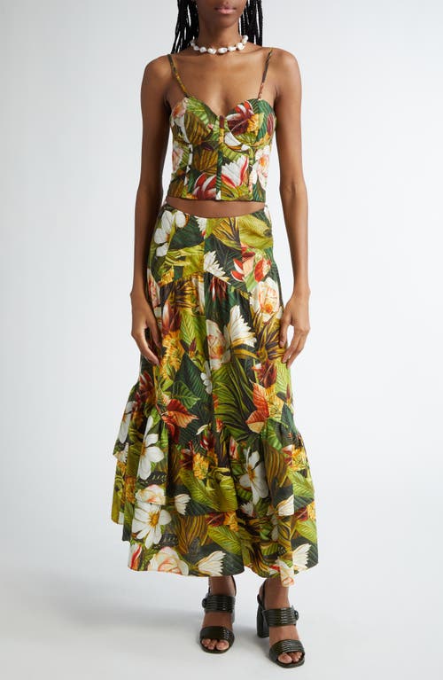 Shop Farm Rio Botanical Forest Convertible Strap Linen Blend Corset Top In Botanical Forest Mul