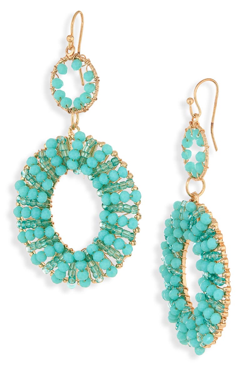 Beaded Oval Double Drop Earrings, Main, color, GOLD/ BLUE