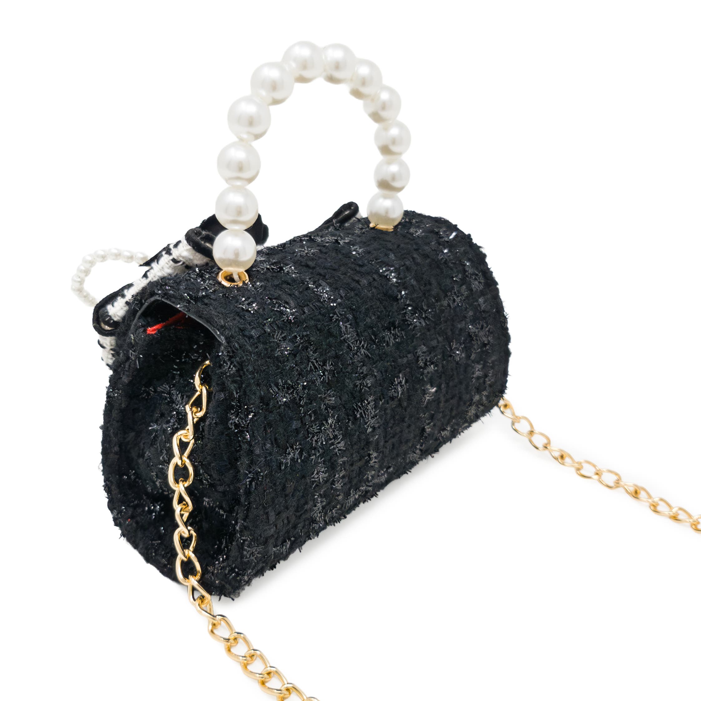 Puttisu Coco Ribbon Bow Pearl Handbag, Alternate, color, Noir Elegance