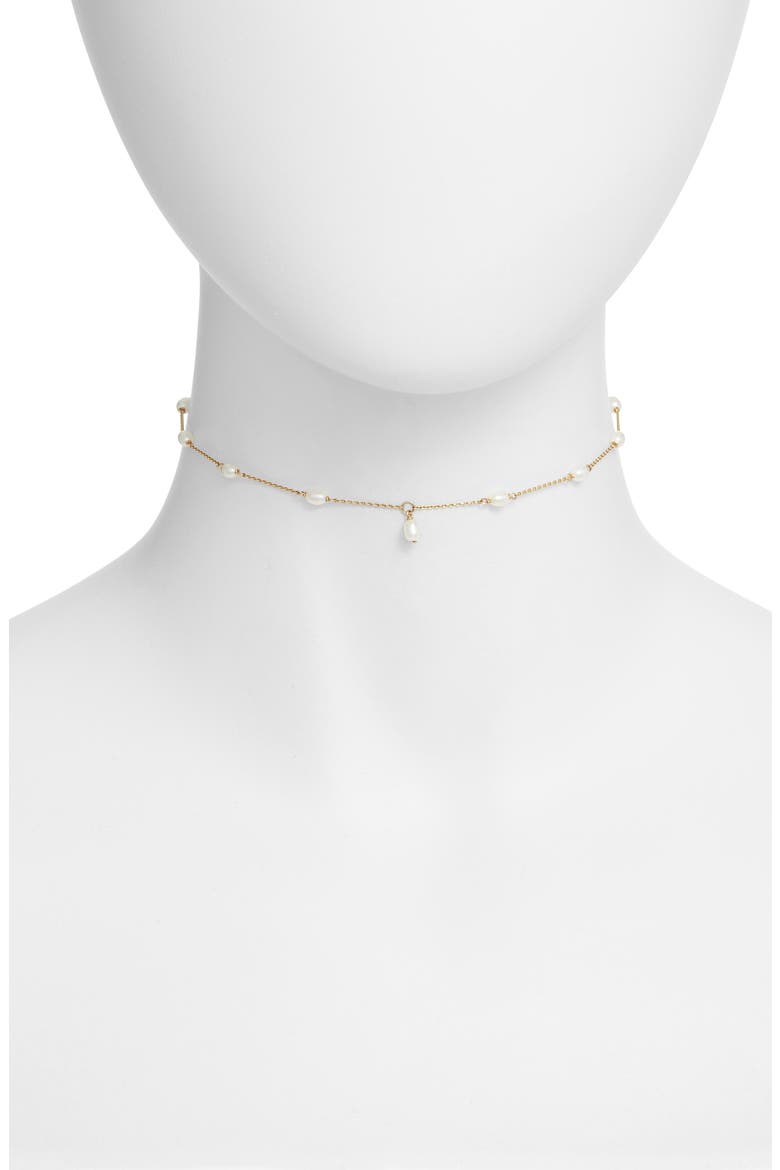 Keshi Pearl Spaced Choker Necklace, Main, color, YELLOW GOLD