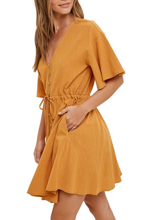 WISHLIST WISHLIST FLUTTER SLEEVE BUTTON-UP COTTON MINIDRESS 