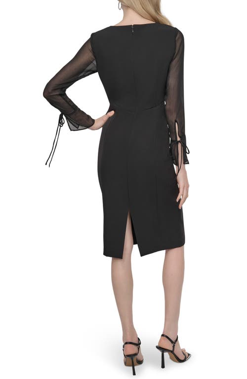 Dkny V-neck Sheer Long Sleeve Sheath Dress In Black