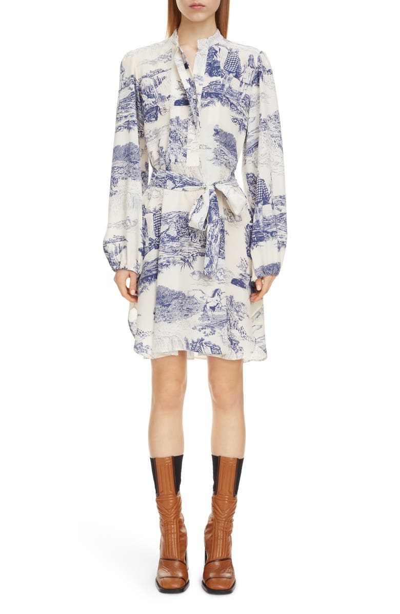 Chloé Toile Long Sleeve Belted Silk Minidress, Main, color, 
