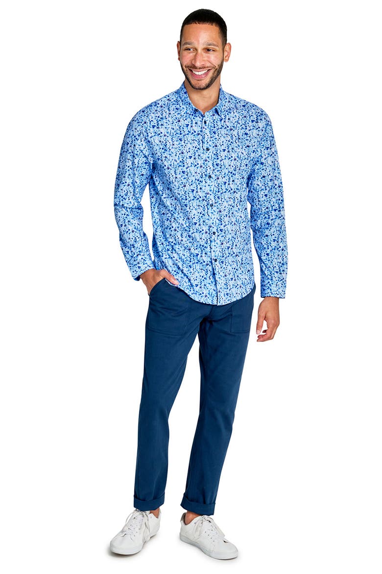 Slim Fit Mini Floral Recycled 4-Way Stretch Performance Long Sleeve Shirt, Alternate, color, LIGHT BLUE