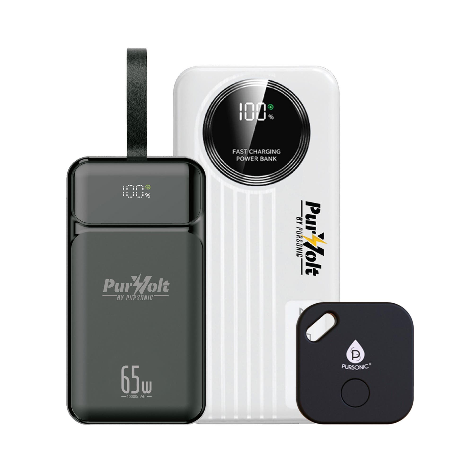 PURSONIC Power & Protection Bundle 40,000mAh Power Bank, LED Fast Charger & Smart Tracker, Main, color, Black