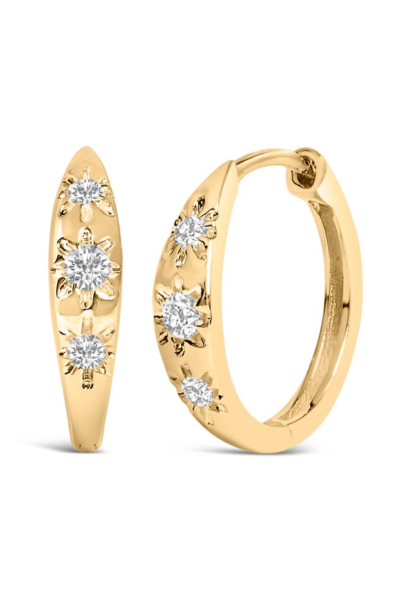 10K Gold 1/5 Cttw Lab Grown Diamond Three Stone Huggie Hoop Earrings, Alternate, color, Yellow