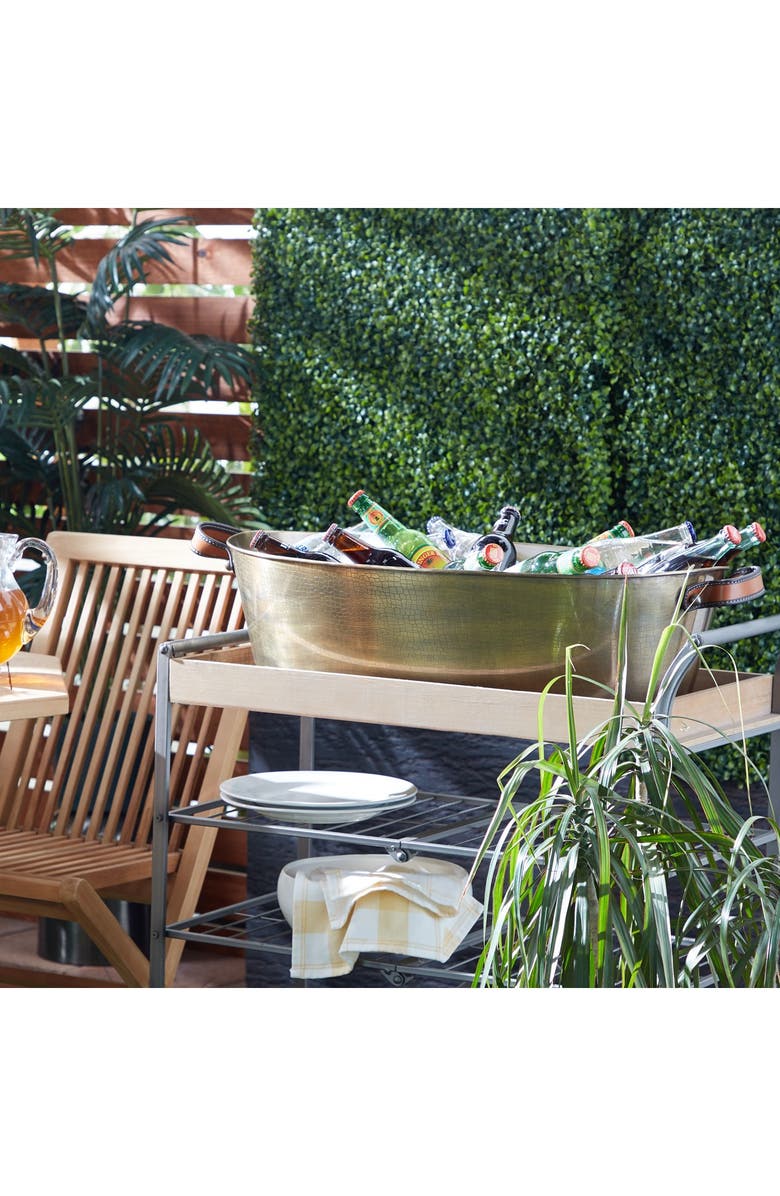 SONOMA SAGE HOME Bronze Metal Long Ice Bucket with Leather Strap Handles, Alternate, color, 