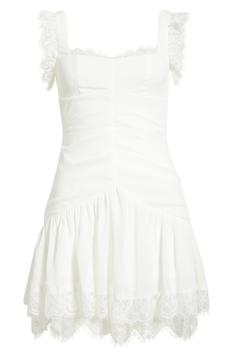 Lulus Ira Lace Tiered Minidress, Alternate, color, White