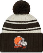 New Era Men's New Era Cream/Brown Cleveland Browns 2022 Sideline Sport Cuffed Pom Knit Hat