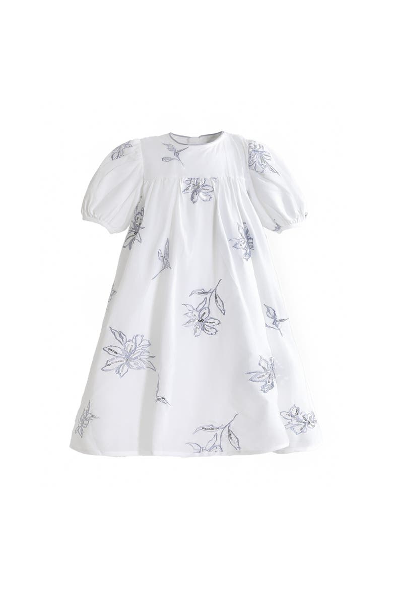 Whisper Embroidered Puff-Sleeve Dress, Main, color, White