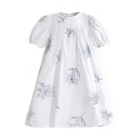 Whisper Embroidered Puff-Sleeve Dress