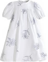 Sweet Cactus Whisper Embroidered Puff-Sleeve Dress