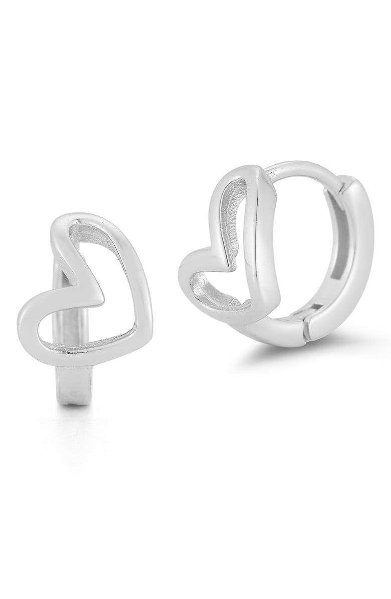 GLAZE JEWELRY Heart Huggie Hoop Earrings, Main, color, Silver