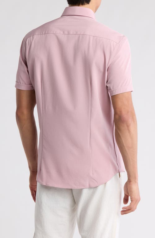 Soul Of London Microfiber Stretch Short Sleeve Button-down Shirt In Pink