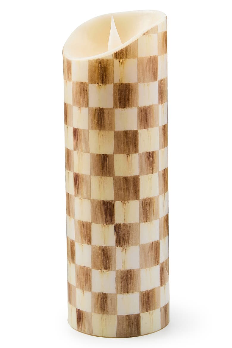 Mocha Check 9-Inch Flameless Pillar Candle, Main, color, MOCHA