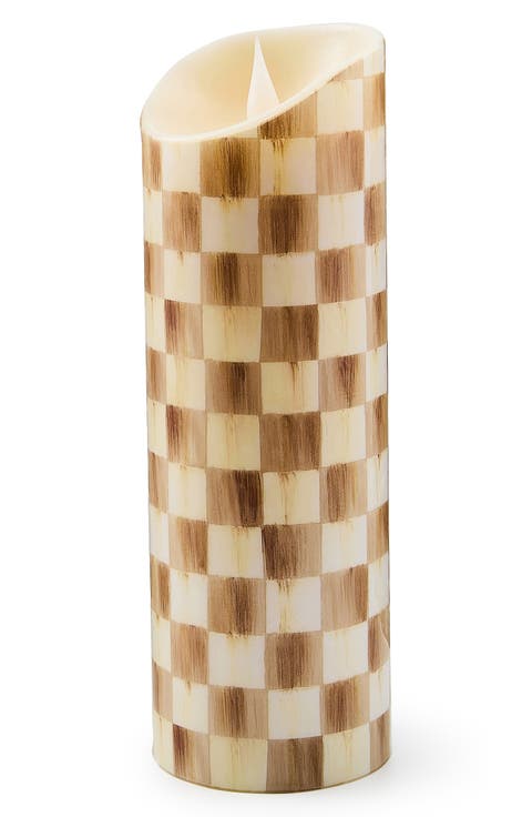 Mocha Check 9-Inch Flameless Pillar Candle