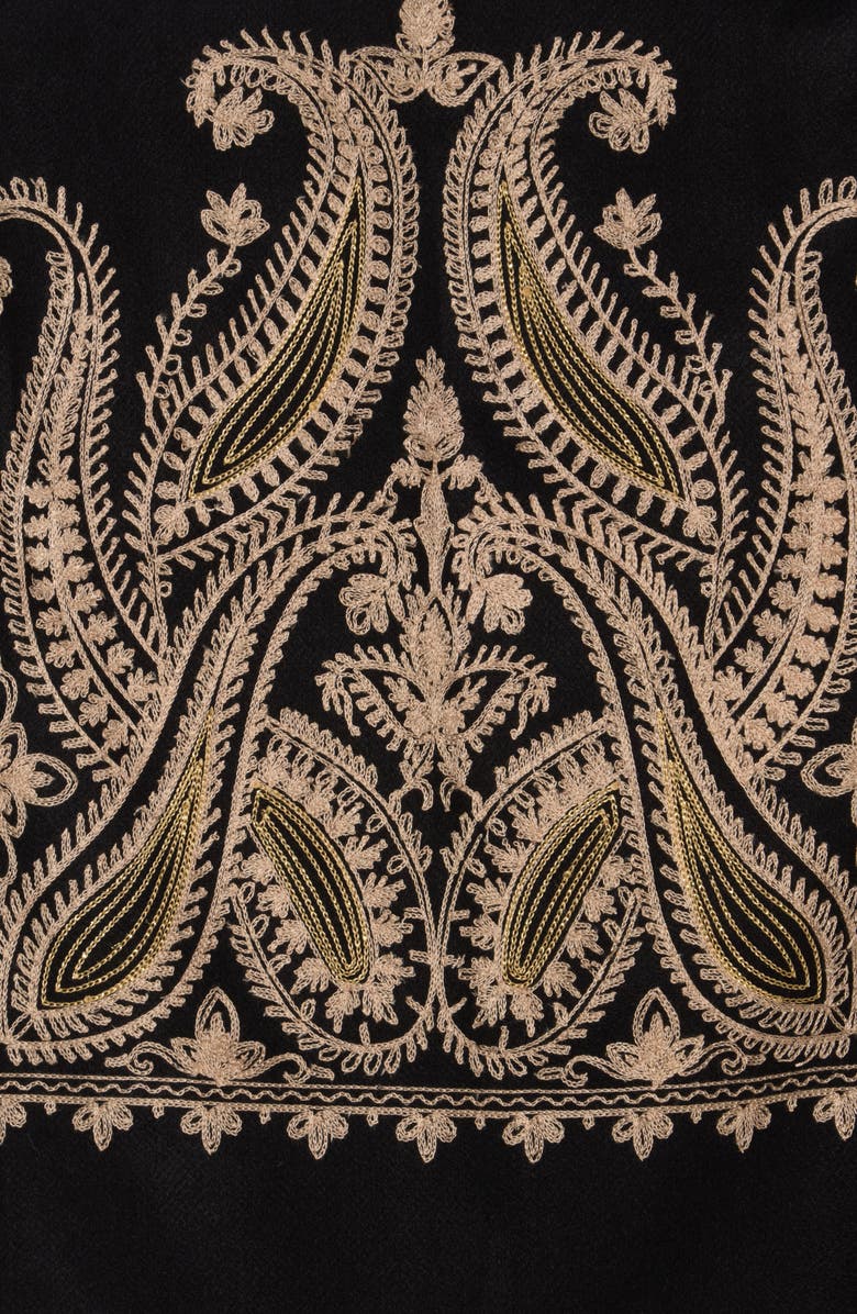 La Fiorentina Faux Fur Trim Embroidered Ruana, Alternate, color, Black