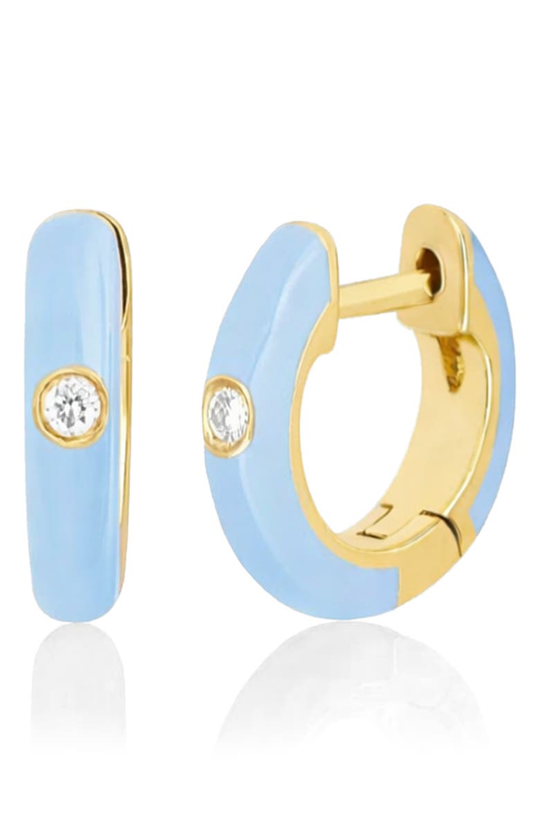 House of Frosted White Topaz & Enamel Hoop Earrings, Main, color, Yellow Gold