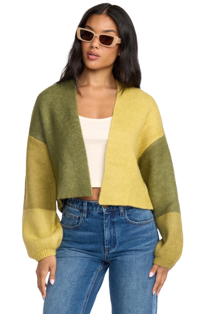 Billabong Block Out Colorblock Jacquard Cardigan, Alternate, color, Green Tea