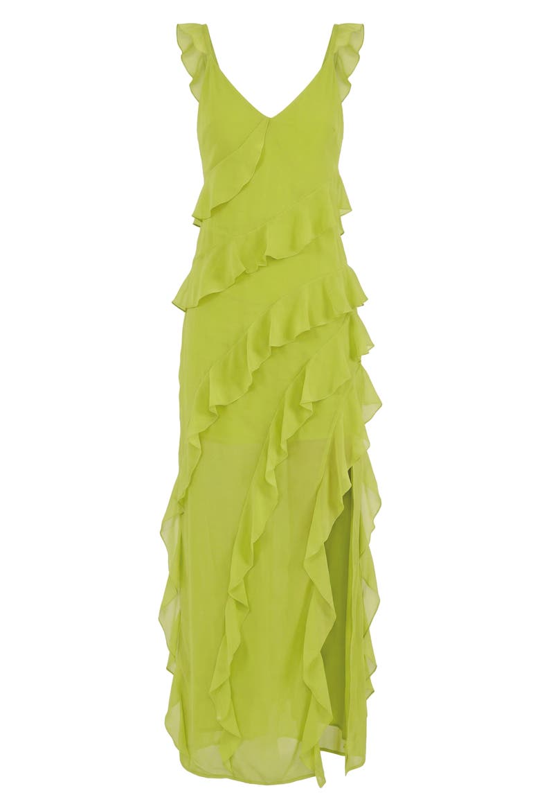 Cascade Ruffle Chiffon Maxi Dress, Alternate, color, LIME