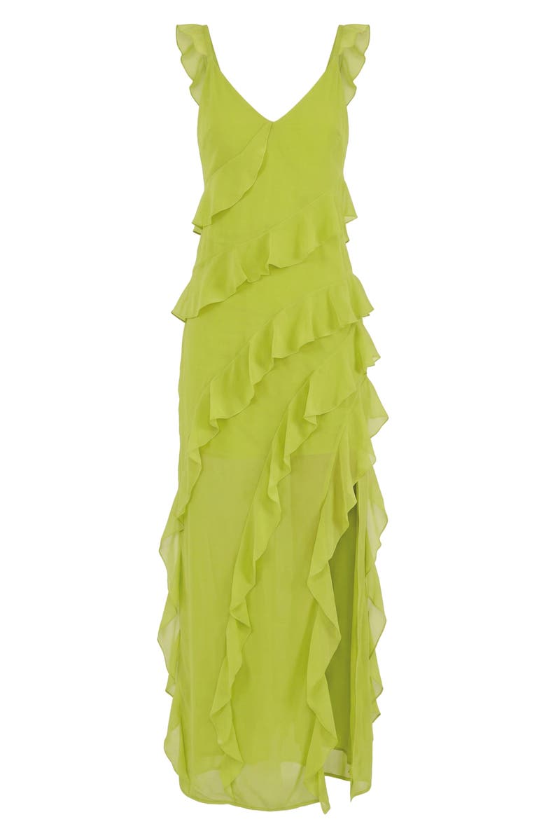 The Lulo Project Cascade Ruffle Chiffon Maxi Dress, Alternate, color, Lime
