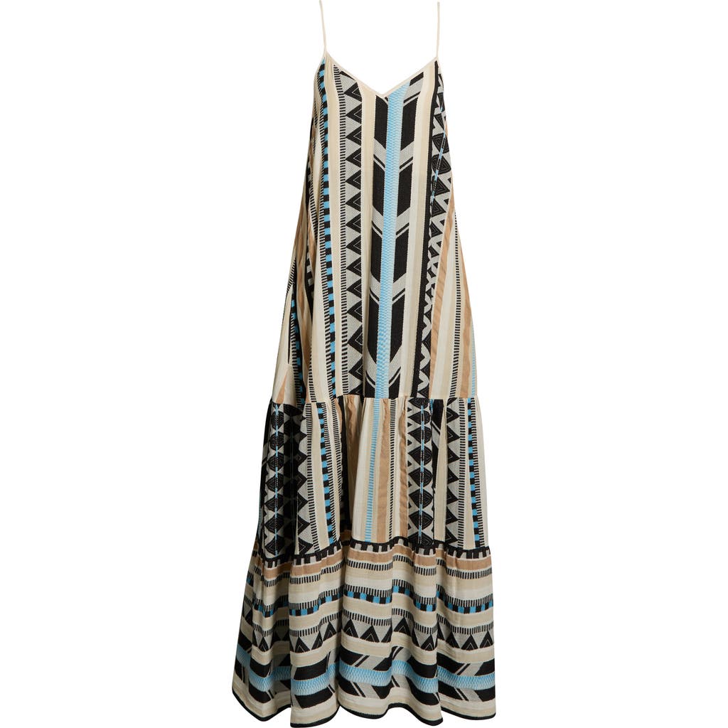Elan Embroidered Tiered Cotton Blend Cover-up Maxi Dress In Animal Print