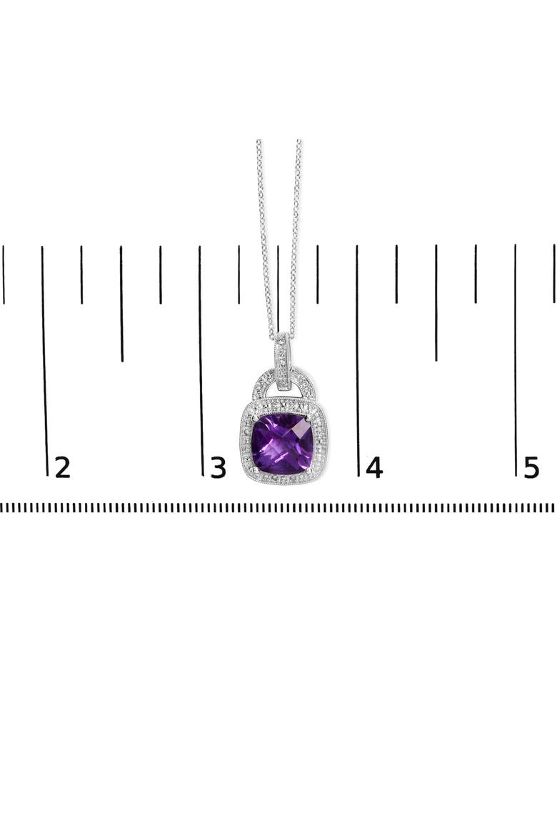 Silver 10X10 MM Cushion Purple Amethyst and Diamond Accent Halo Pendant Necklace, Alternate, color, White