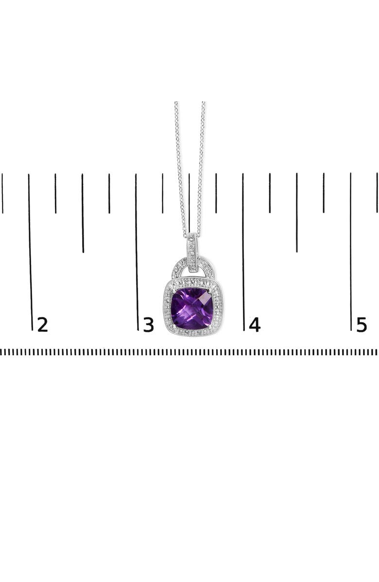 Haus of Brilliance Silver 10X10 MM Cushion Purple Amethyst and Diamond Accent Halo Pendant Necklace, Alternate, color, White