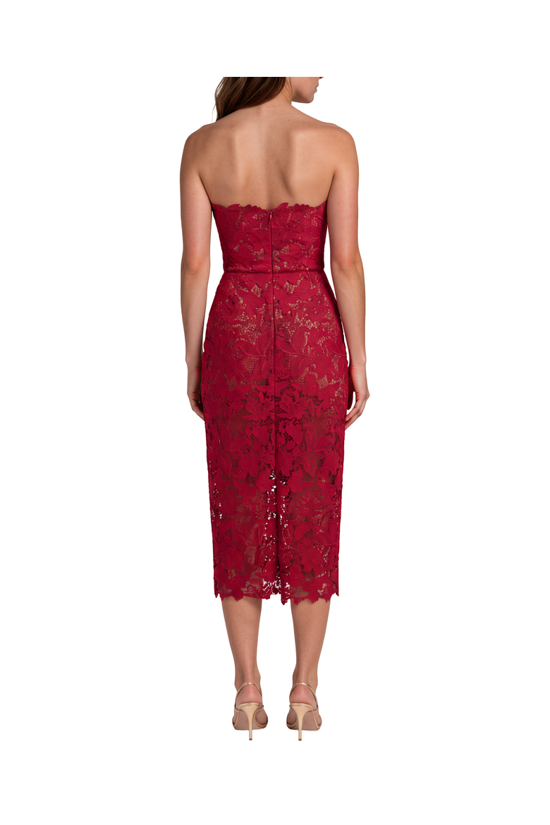 Strapless Guipure Lace Column Midi Dress, Alternate, color, Raspberry