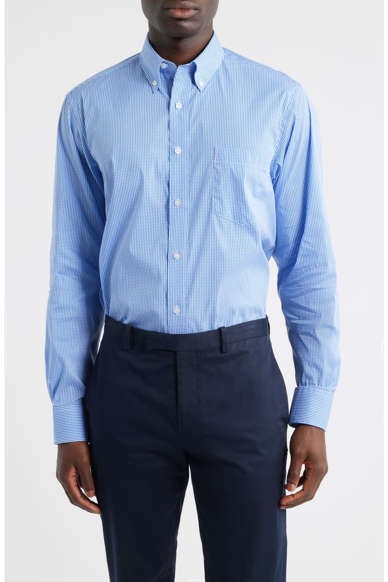 Regular Fit Blue Gingham Check Cotton Button-Down Oxford Shirt, Main, color, ROYAL BLUE