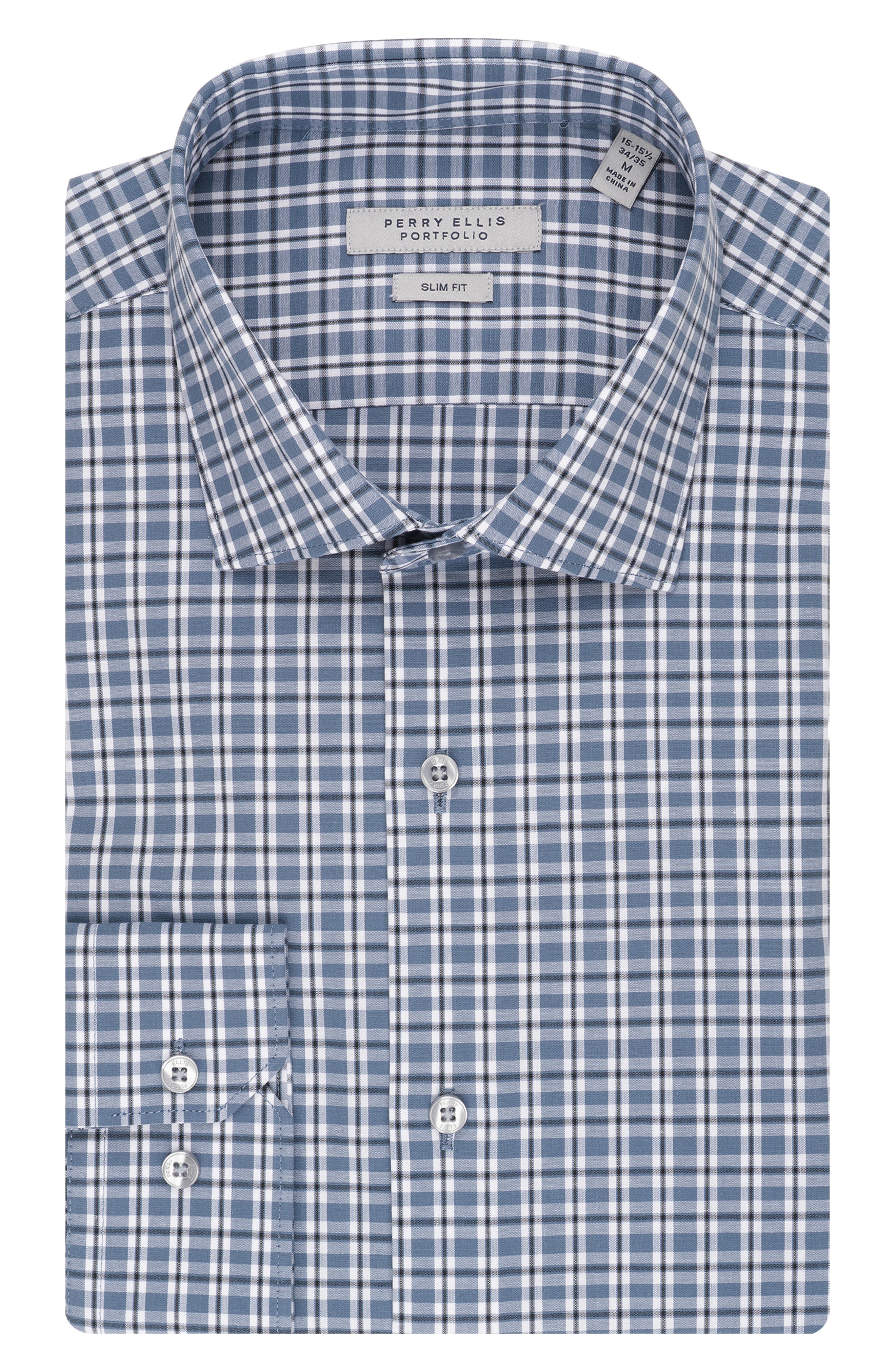 Perry Ellis Slim Fit Plaid Dress Shirt