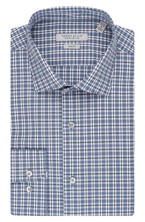 Slim Fit Plaid Dress Shirt