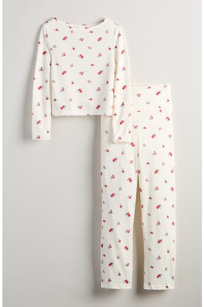 Kids' Brushed Jersey Pajamas, Main, color, IVORY LOVELY ROSEBUD DITSY
